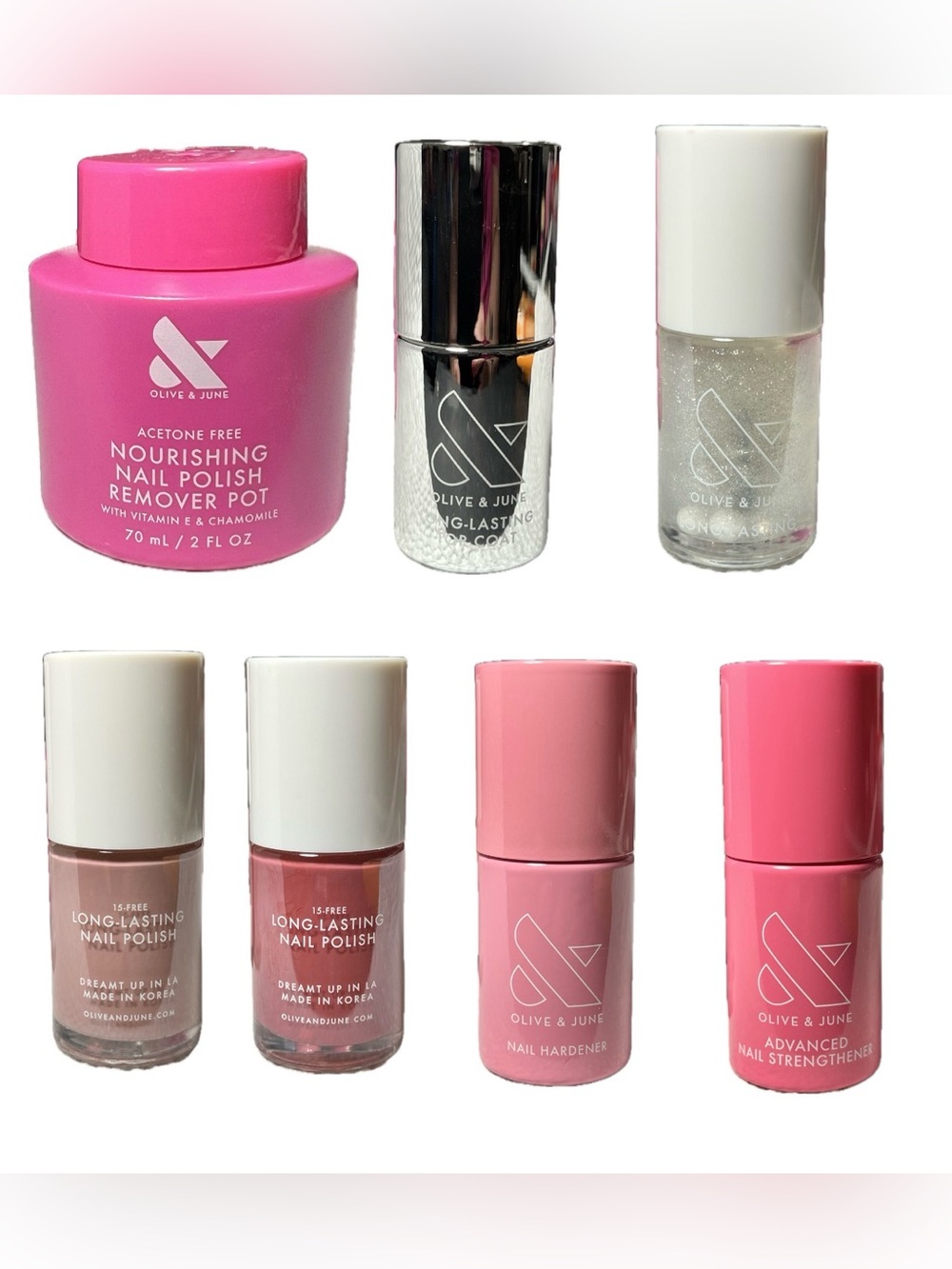Olive & June Pink Nail Care Set — Nourisher, Hardener & Polishes **YOU GET ALL**